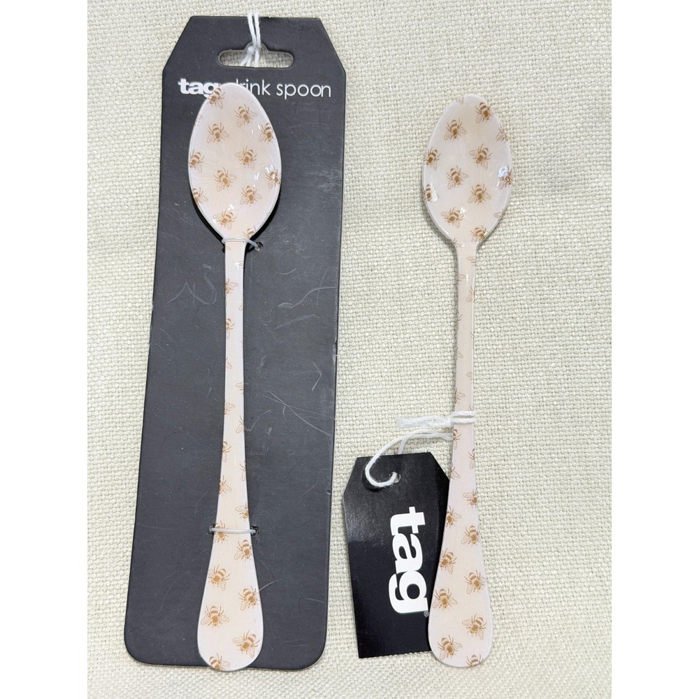 2 Enamel Honey Bee Tea Serving Spoons For Use and Decor Spring Coffee Bar 7.3"